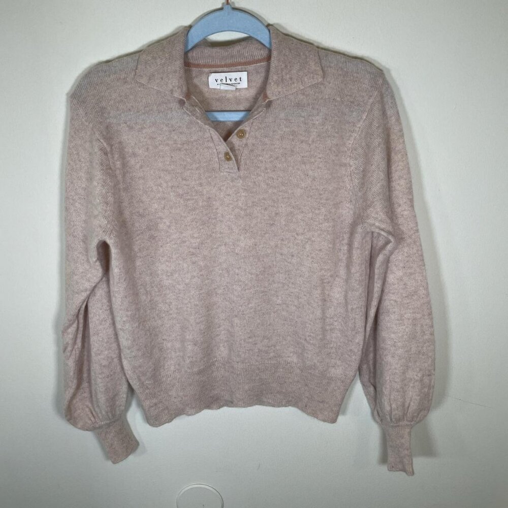 Velvet by Graham & Spencer Marled Light Pink 100% Cashmere Polo Sweater
